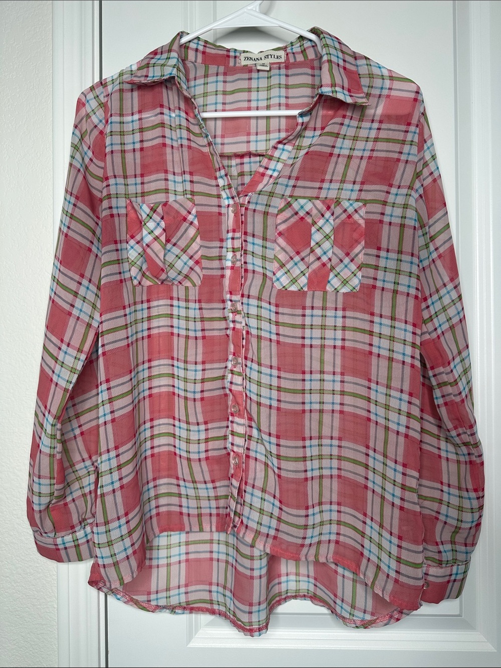 Zenana Styles Red Plaid Button-Down Shirt